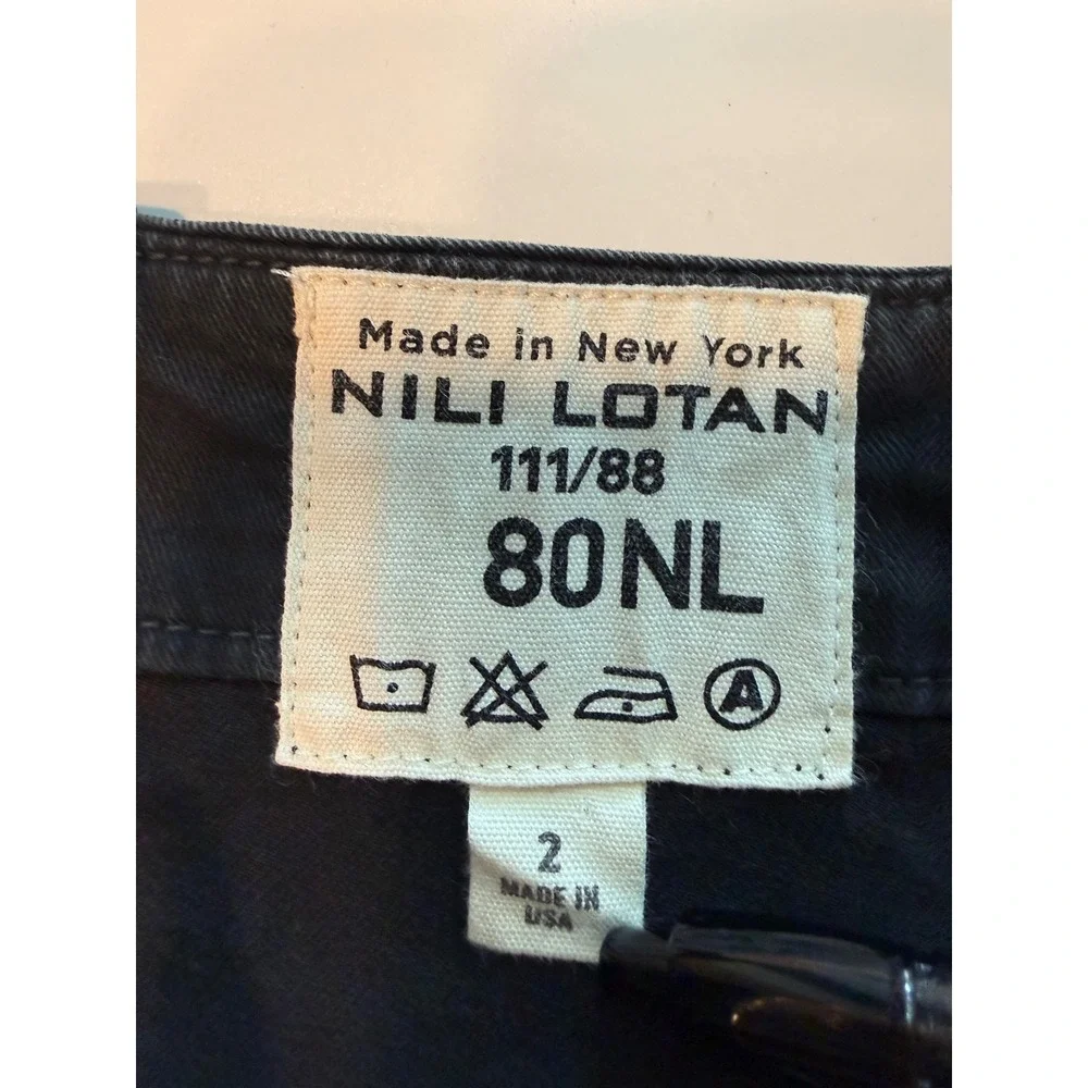 Nili Lotan Jenna Pants Washed Black High Rise Crop Raw Hem Size 2